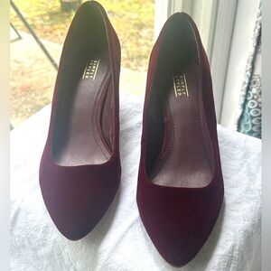 Simply Red Women's Burgundy (Wine) Faux Crush Velvet Wedge Heels